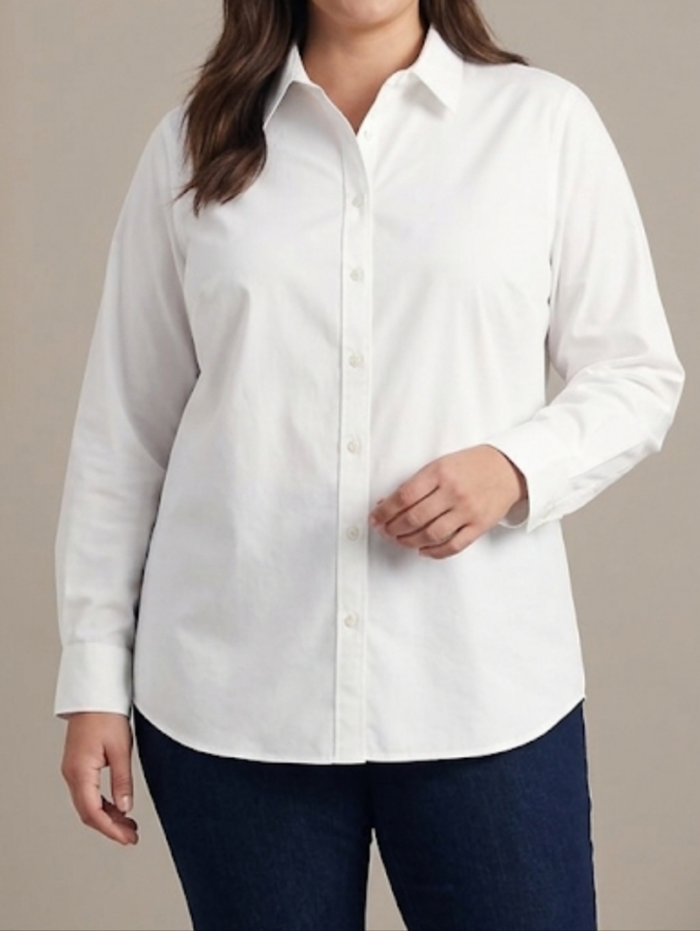 Lands' End Women's Size 22W White Long-Sleeve Dress Shirt Classic